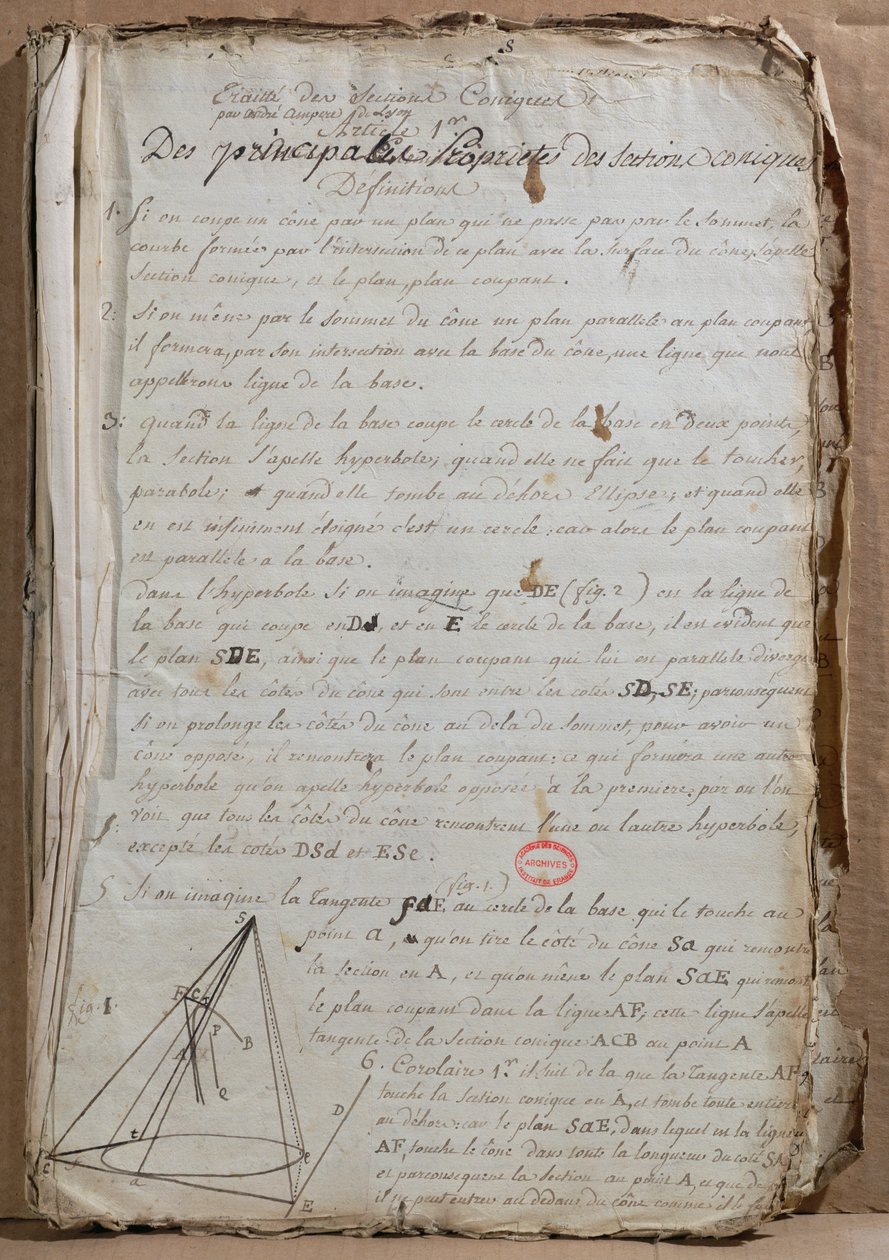 Ms 198 Página de Traité des Sections Coniques, 1788 de Andre Marie Ampere