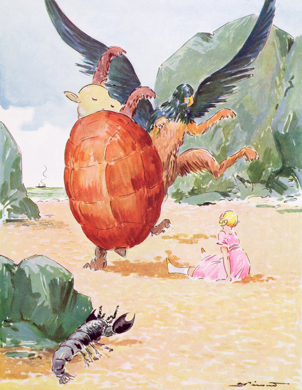 Alicia, el grifo y la falsa tortuga, ilustración de "Alicia en el país de las maravillas" de Lewis Carroll (1832-98) publicada por Editions Delagrave, París de Andre Pecoud