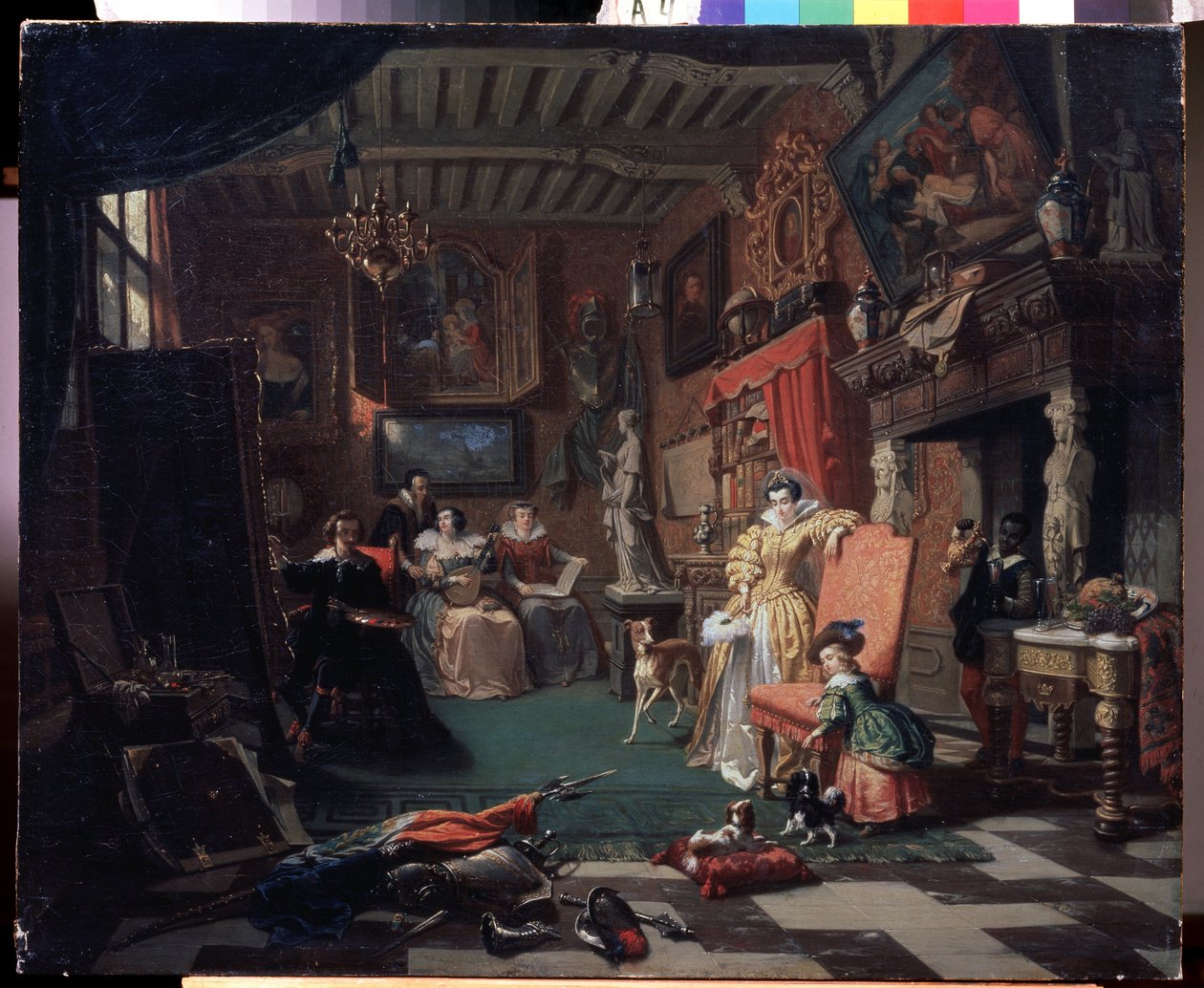 "El estudio del pintor Anthony (Antoon) van Dyck (1599-1641) pintando un retrato" (Sir Anthonis van Dyck pintando un retrato) Pintura de André Plumot (1829-1906) 1853 Museo Regional de Arte, Kaluga Rusia de Andre Plumot