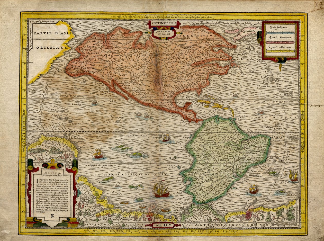 Mapa de América, Cuatro partes del mundo de Andre Thevet