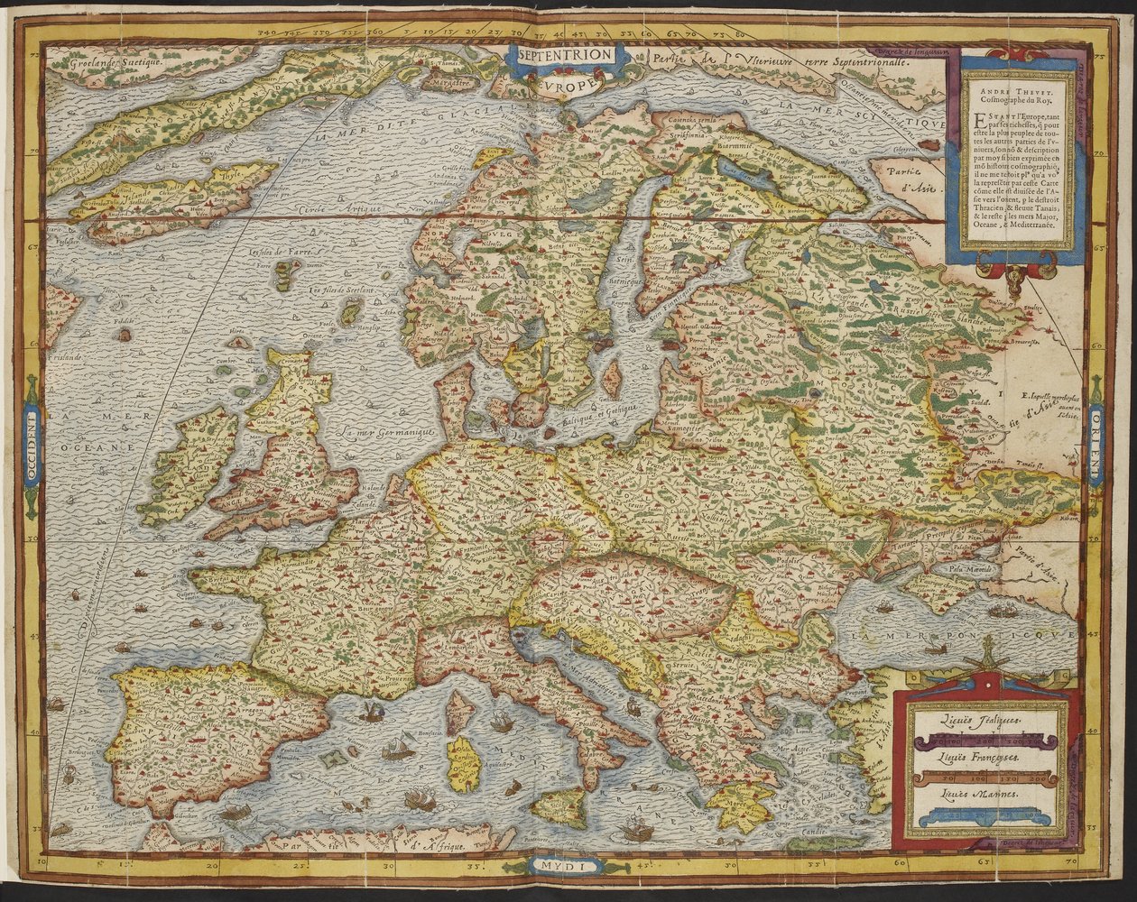 Mapa de Europa, La Cosmografía Universal de André Thevet de Andre Thevet