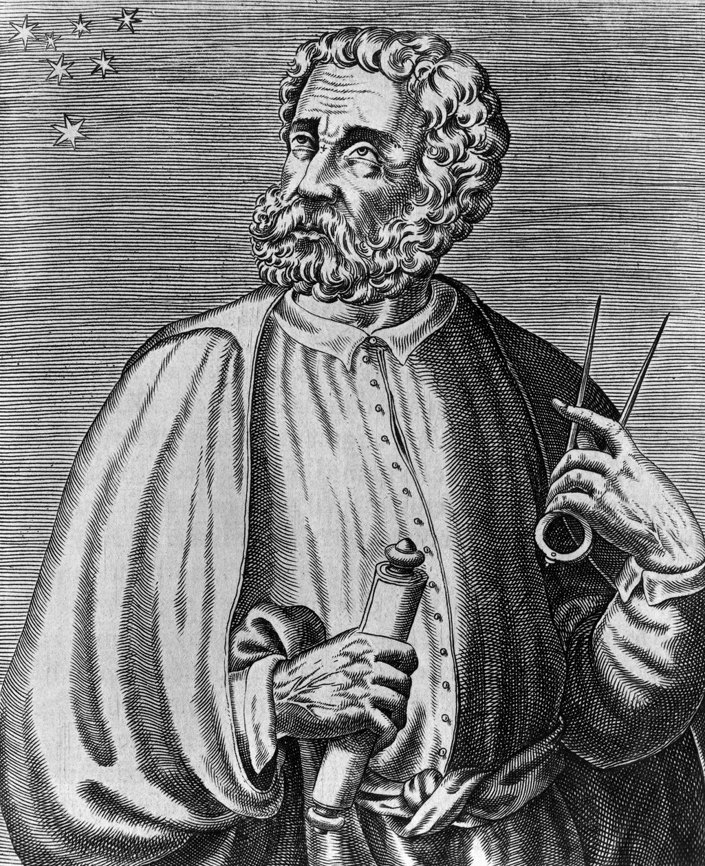 Retrato de Fernando de Magallanes, navegante portugués, grabado de André Thevet de Verdaderos retratos y vidas de hombres ilustres de Andre Thevet