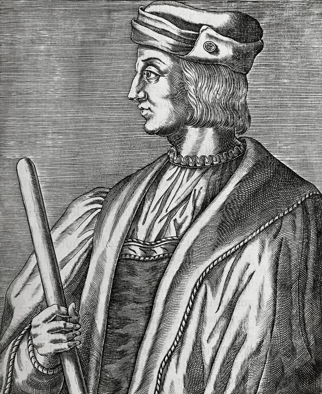 Retrato de Gaston de Foix, Duque de Nemours (1489-1516), grabado de Les Vrais pourtraits et Vies des Hommes illustres de Andre Thevet