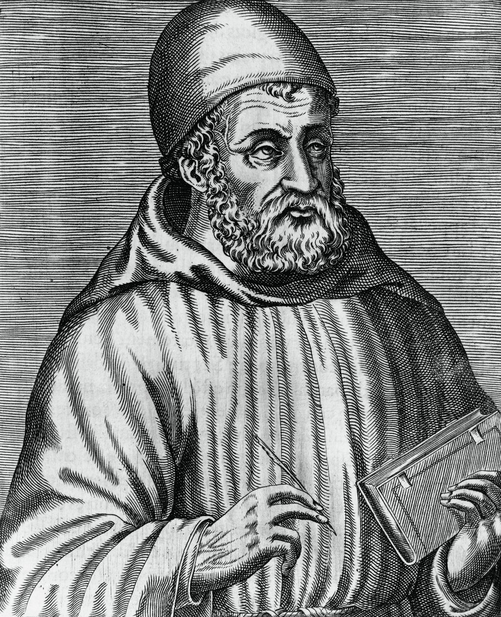 Retrato de John Duns, comúnmente llamado Duns Scotus (1265 o 1266-1308), filósofo y teólogo escocés, grabado de Andre Thevet (1504-1592) de Les vrais pourtraits et vies des hommes illustres grecz, latins et payens de Andre Thevet