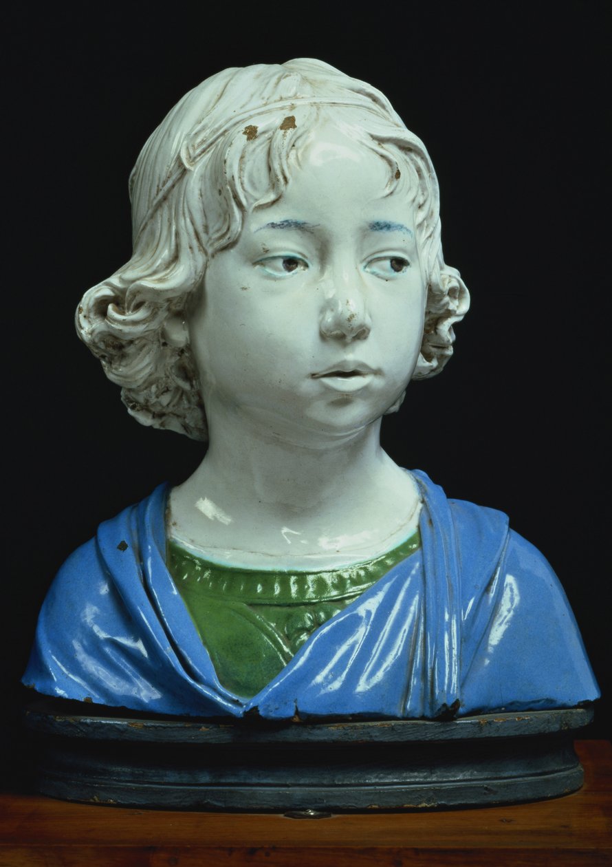 Busto de un niño joven (terracota vidriada) de Andrea Della Robbia