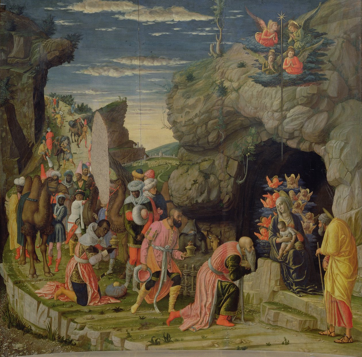 Adoración de los Magos, panel central del retablo, c.1466 de Andrea Mantegna