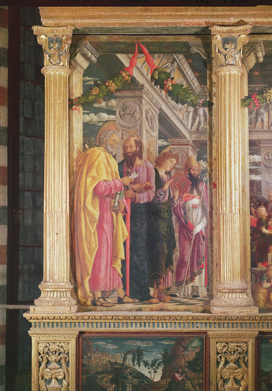 Retablo de San Zeno de Verona, panel izquierdo con San Pedro, San Pablo y San Juan, 1456-60 (detalle) de Andrea Mantegna