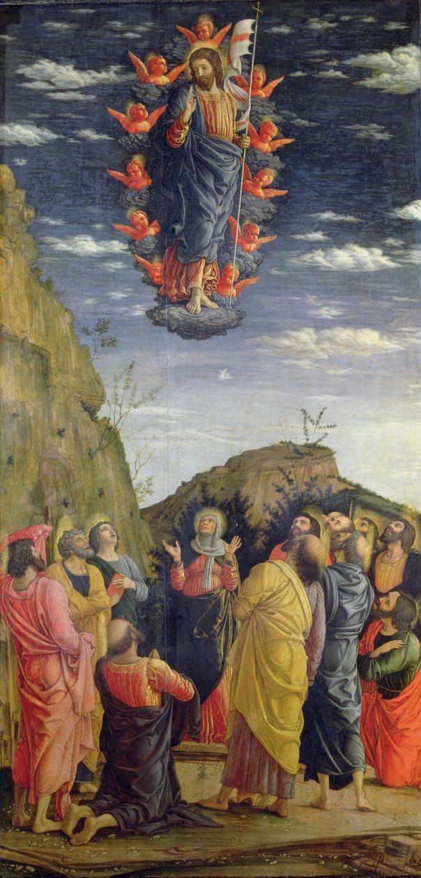 La Ascensión, panel izquierdo del retablo, c.1466 de Andrea Mantegna