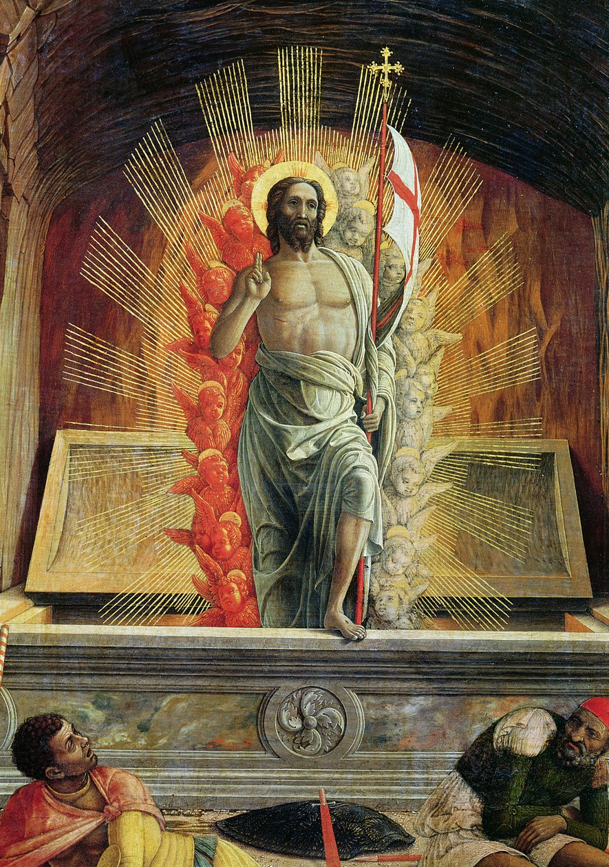 La Resurrección, panel predela derecho del Retablo de San Zeno de Verona, 1456-60 (detalle) de Andrea Mantegna