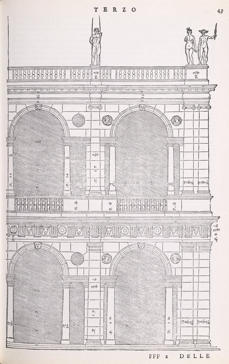 Elevación de la basílica en Vicenza, ilustración de una copia facsímil de I Quattro Libri dell