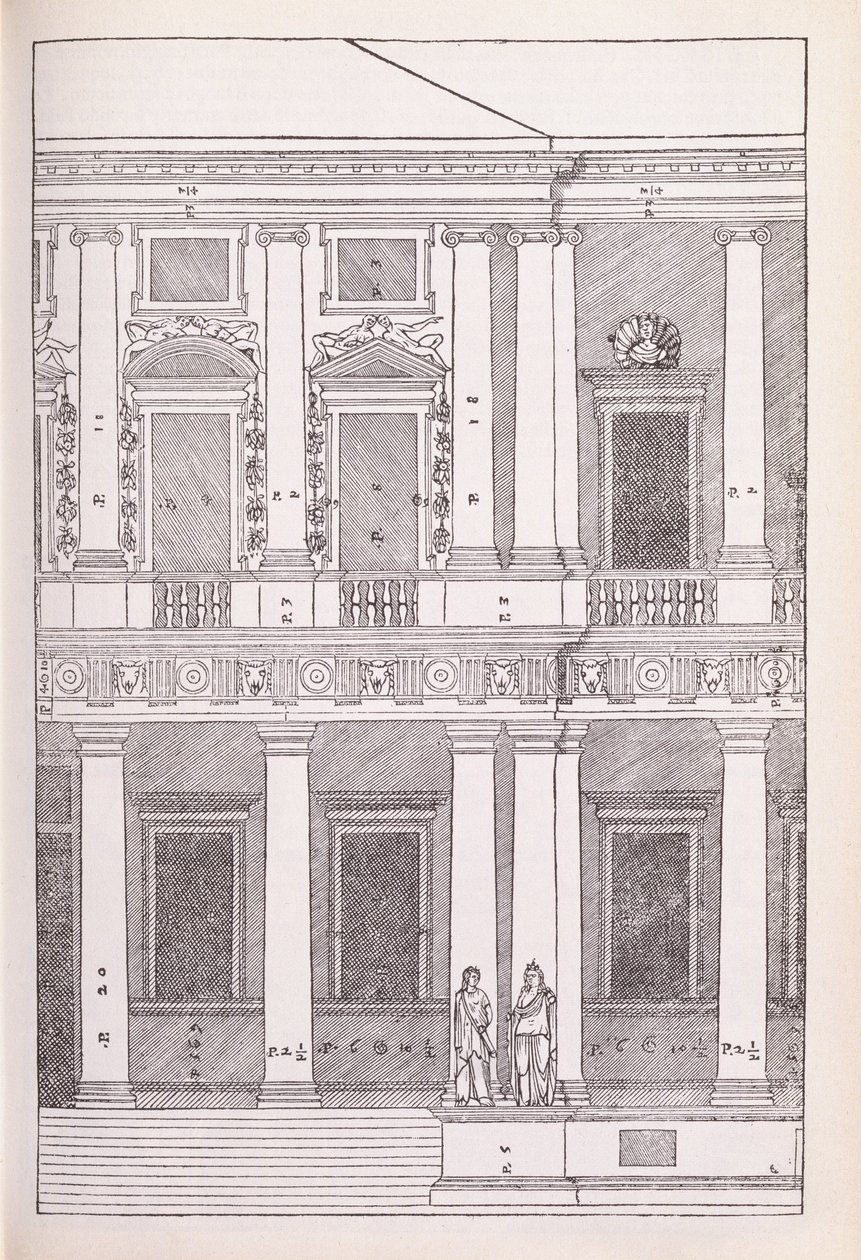 Elevación de Villa Chiericati, Vicenza, ilustración de una copia facsímil de 