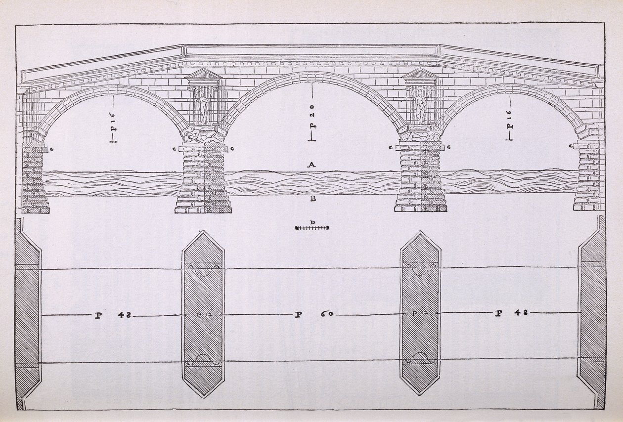 Elevación de un puente, ilustración de una copia facsímil de 