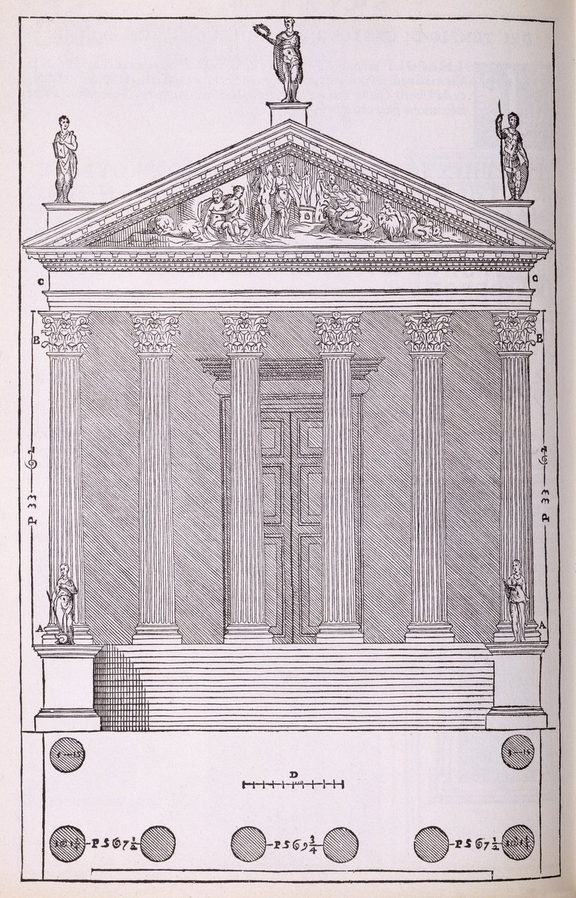 Elevación del Templo de Cástor y Pólux, ilustración de una copia facsímil de 