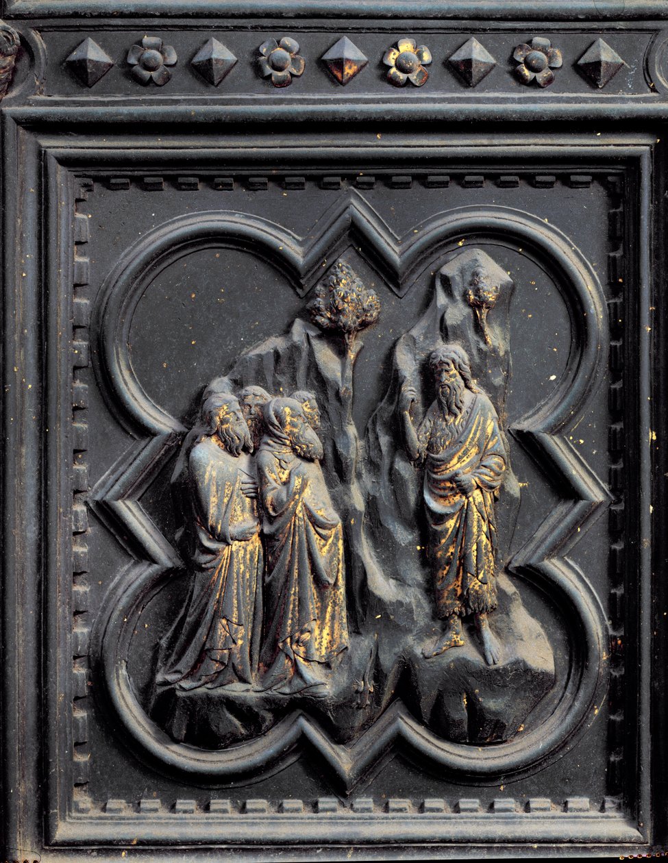 San Juan Bautista predica a los fariseos, séptimo panel de las Puertas del Sur del Baptisterio de San Giovanni, 1336 de Andrea Pisano