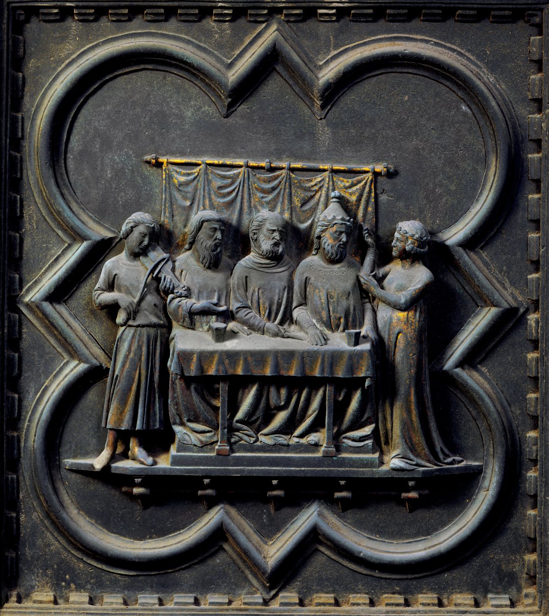 La Danza de Salomé, decimoquinto panel de las Puertas del Sur del Baptisterio de San Giovanni, 1336 de Andrea Pisano