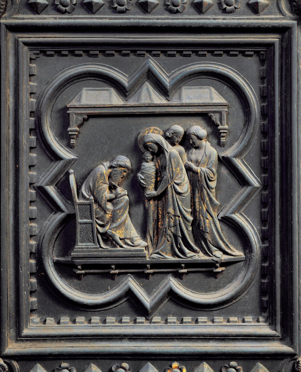 Zacarías Escribe el Nombre del Niño, quinto panel de las Puertas del Sur del Baptisterio de San Giovanni, 1336 de Andrea Pisano