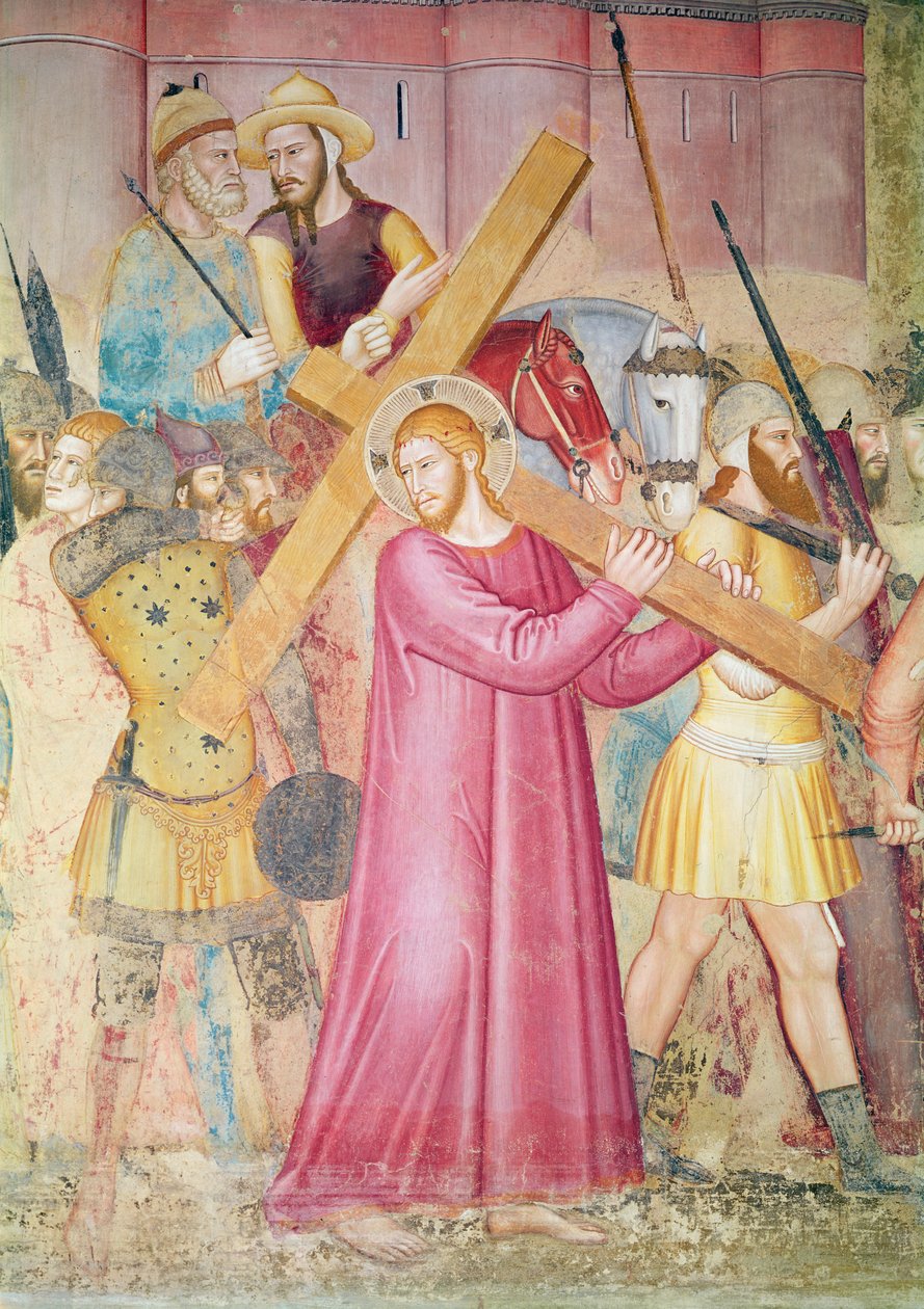 El camino al calvario, detalle de Cristo cargando la cruz, c.1365 (detalle) de Andrea di Bonaiuto