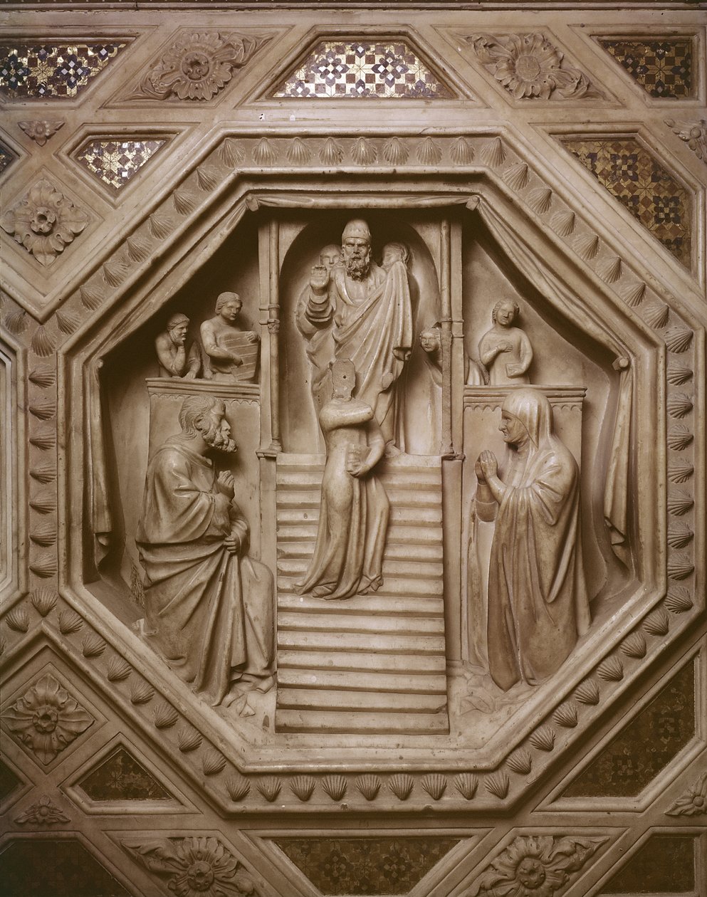 Presentación de la Virgen en el Templo, (detalle) de la base del Tabernáculo, 1349-59 de Andrea di Cione Orcagna