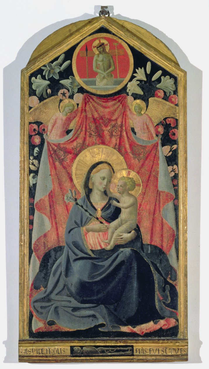 Madonna y Niño con dos ángeles y Cristo resucitado de la tumba de Andrea di Giusto Manzini