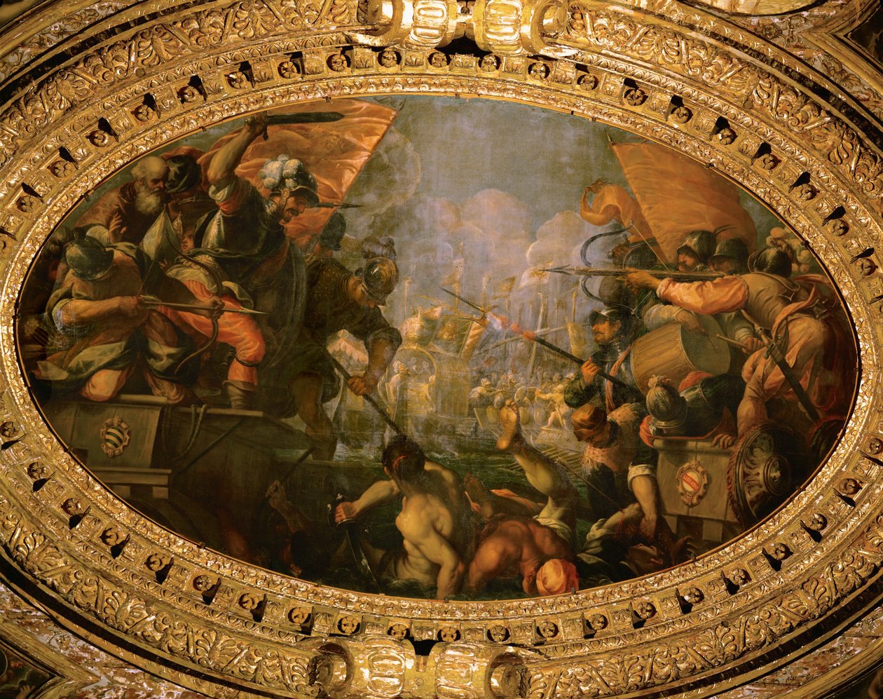 Victoria veneciana sobre la ciudad estado marítima rival Pisa en 1099 bajo Giovanni Michiel (óleo sobre lienzo) de Andrea (1539-1614) Vicentino