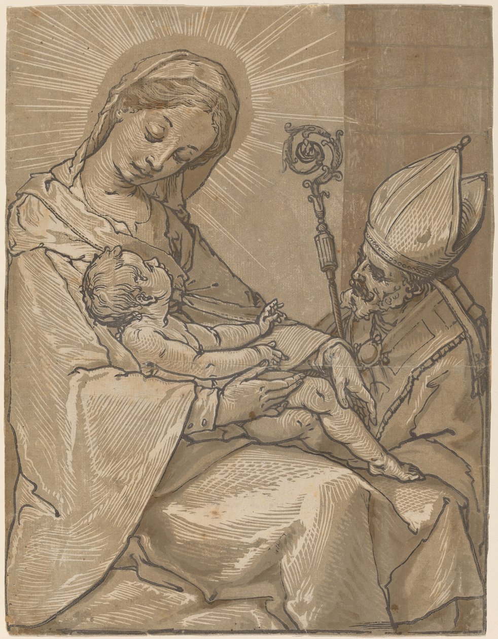 Madonna y Niño con un Obispo, 1591 de Andrea Andreani
