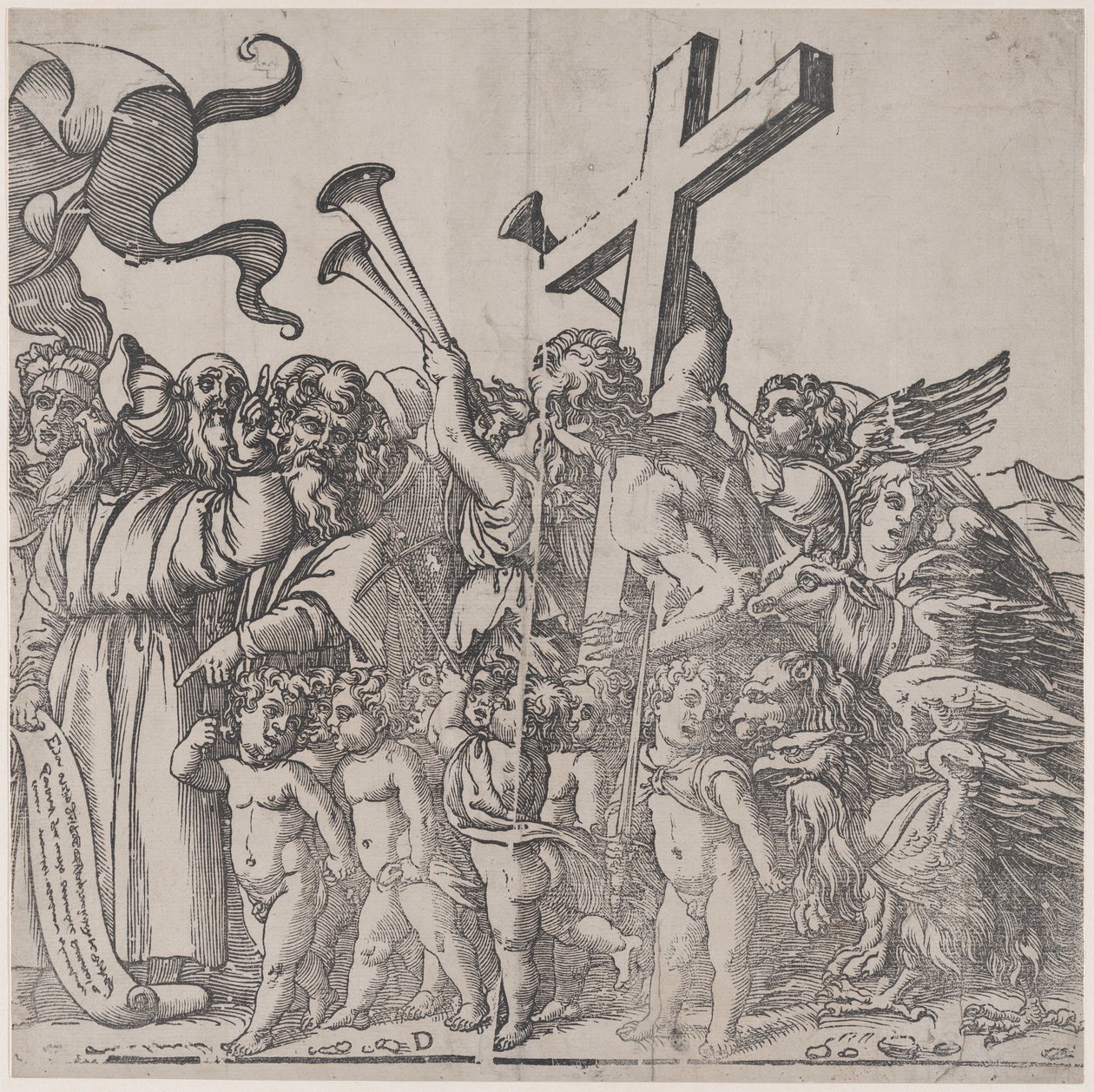 Sección D: ángeles tocando trompetas, etc., del Triunfo de Cristo, 1836 de Andrea Andreani