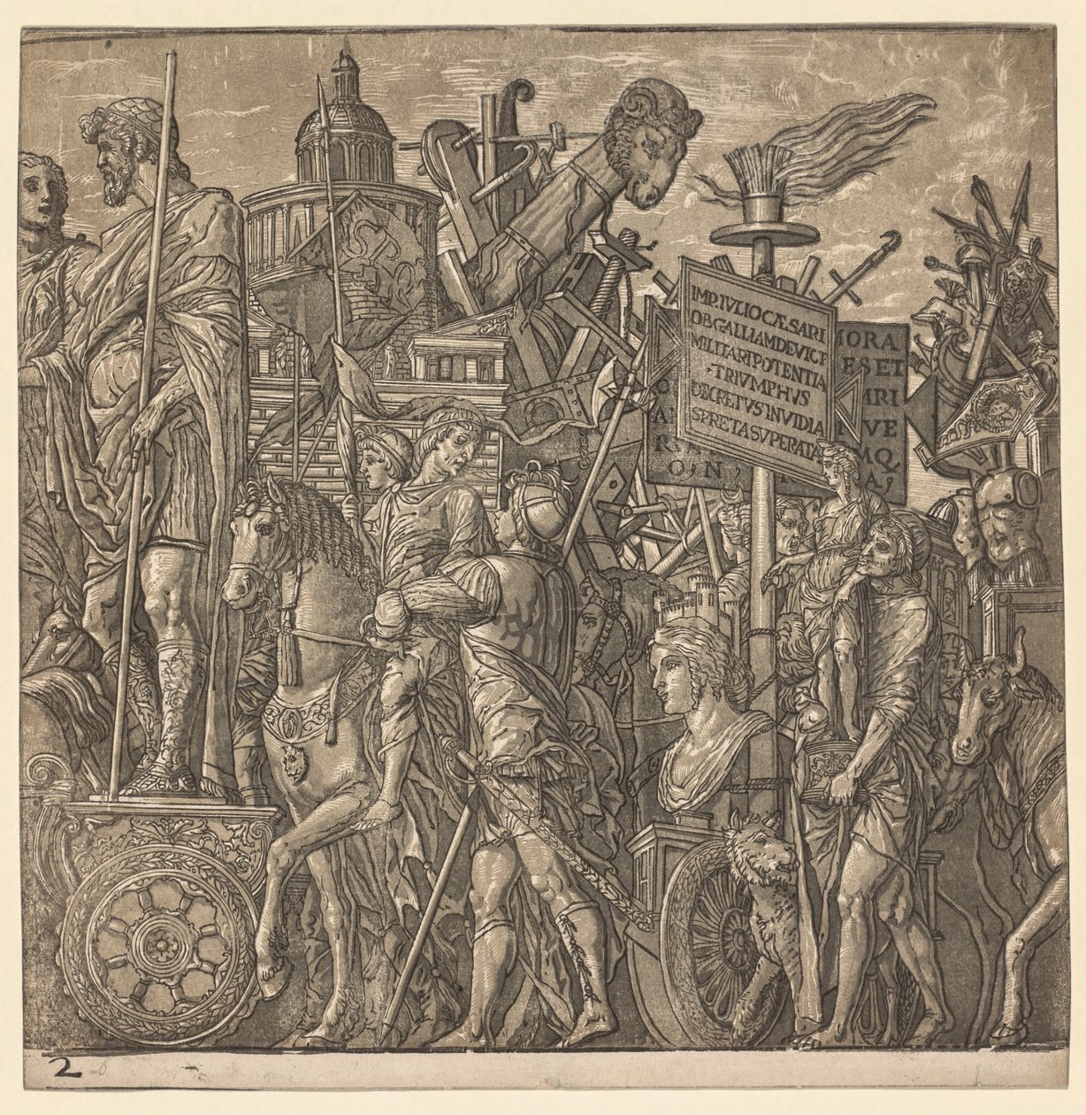 El Triunfo de Julio César: Estatuas Colosales y Equipos de Asedio, 1593-99 de Andrea Andreani