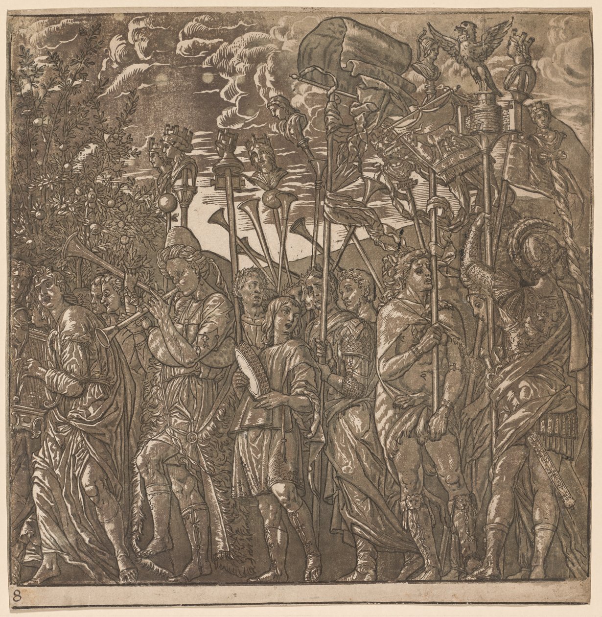 El Triunfo de Julio César: Soldados Llevando Banderas y Estandartes, 1593-99 de Andrea Andreani
