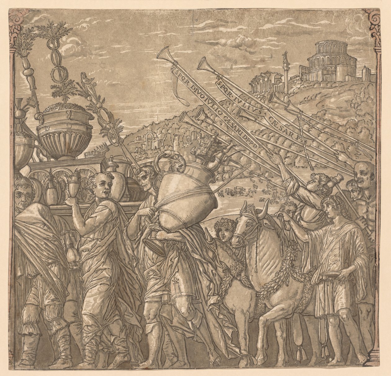 El triunfo de Julio César: Soldados llevando jarrones, 1593-99 de Andrea Andreani