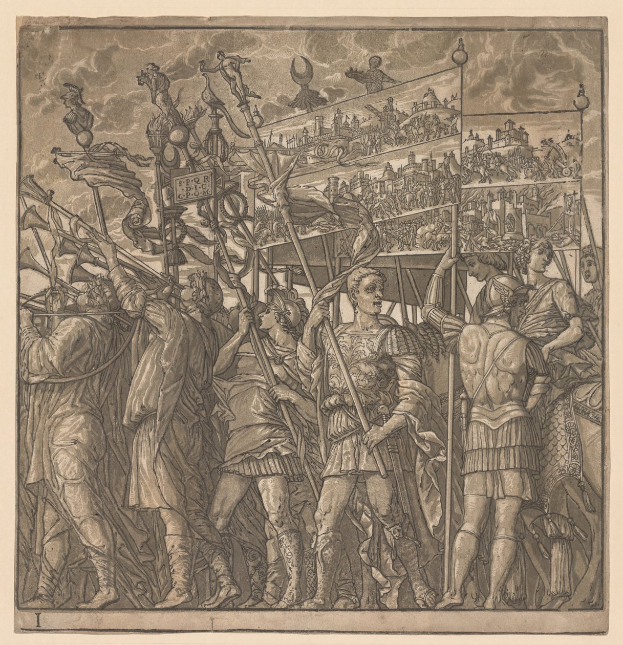 El triunfo de Julio César: soldados llevando las imágenes de la guerra, 1593-99 de Andrea Andreani