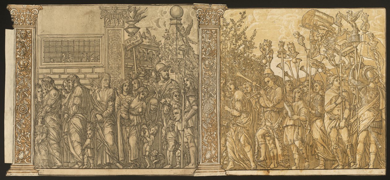 El triunfo de Julio César [no.7 y 8 más 2 columnas] de Andrea Andreani after Andrea Mantegna