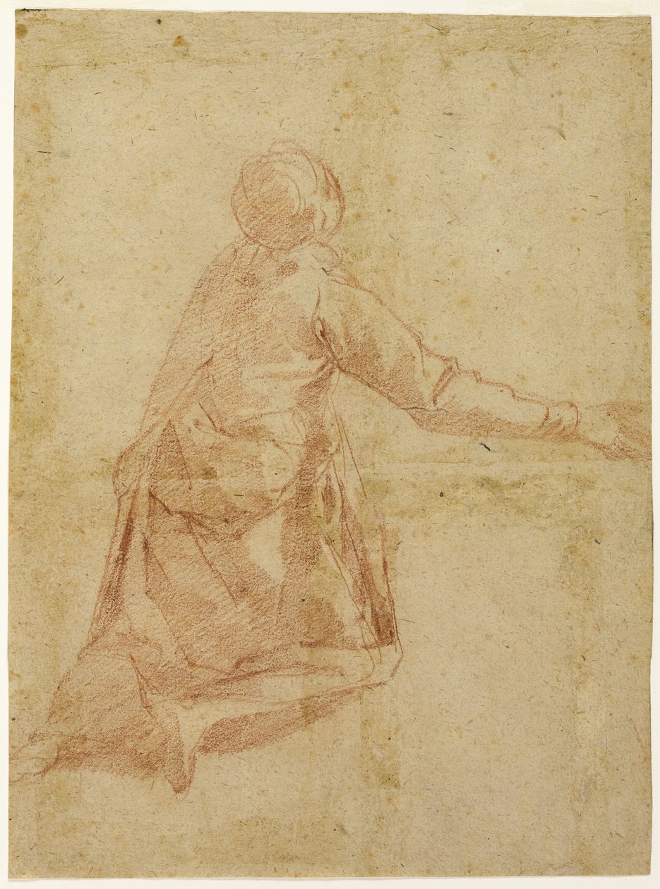 Figura arrodillada desde atrás (recto); Tres estudios de medio cuerpo de figura femenina velada (verso) de Andrea Boscoli