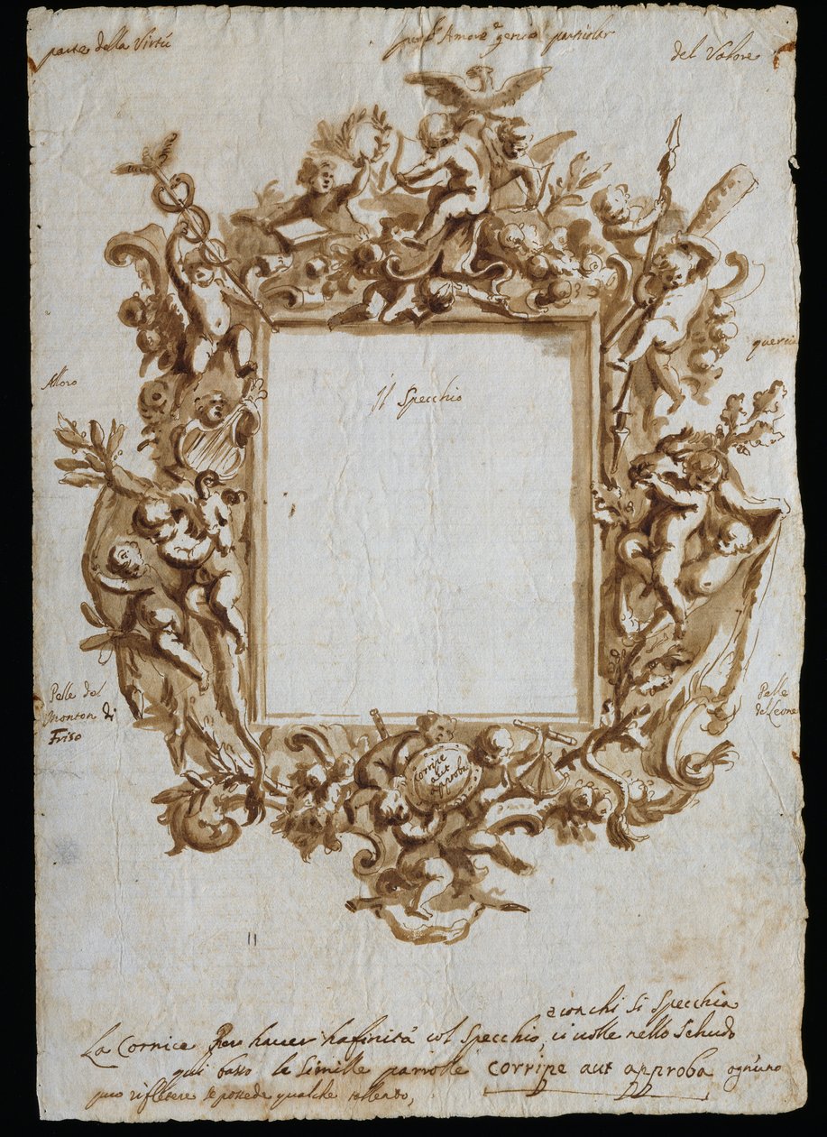 Dibujo ortogonal para marco alegórico, ca 1700, por Andrea Brustolon, Italia de Andrea Brustolon