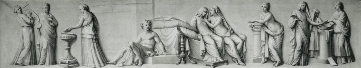 Panel en grisalla que representa escenas basadas en el Matrimonio Aldobrandini de Andrea Casali
