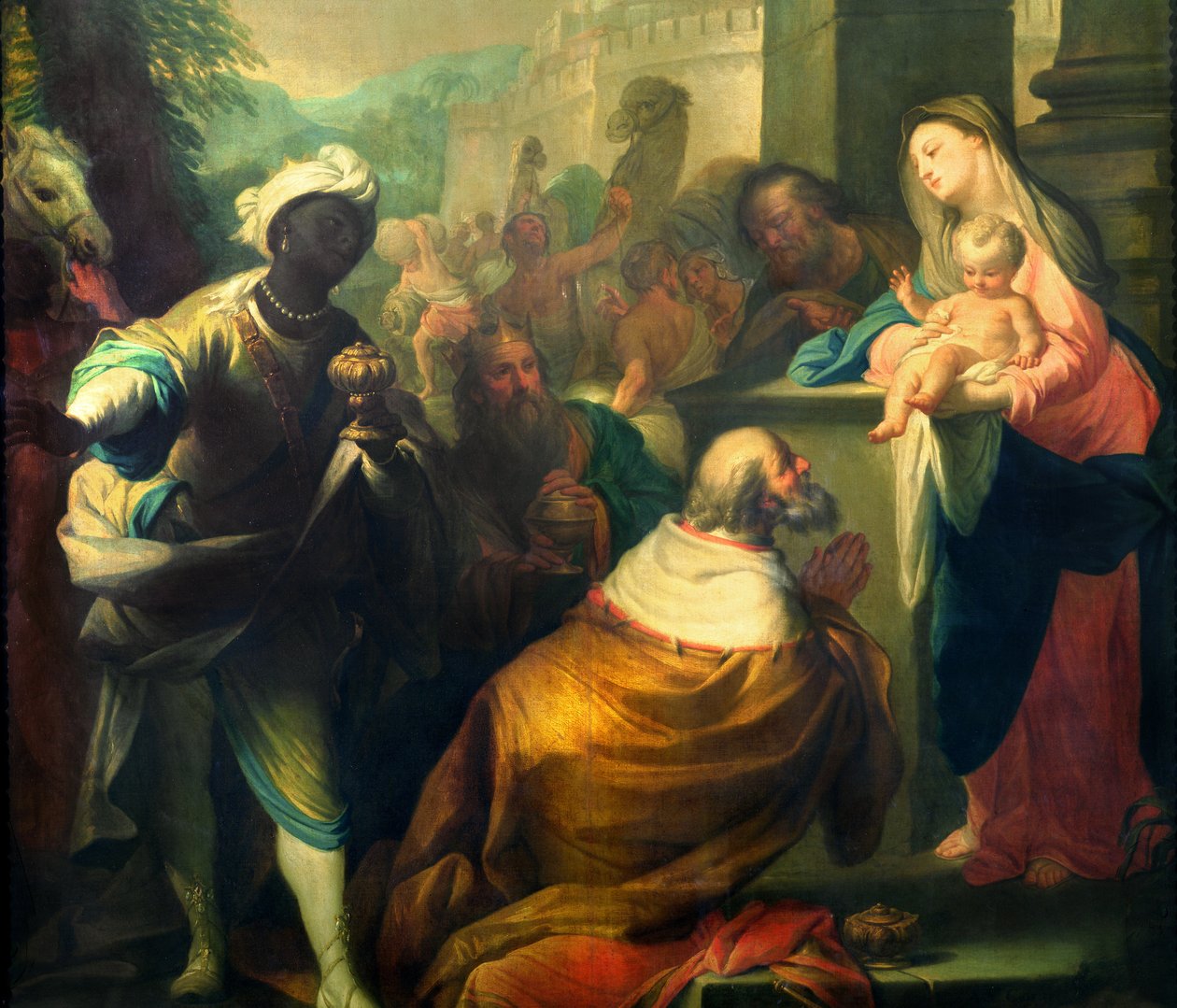 La Adoración de los Magos (detalle de los tres reyes) de Andrea Casali