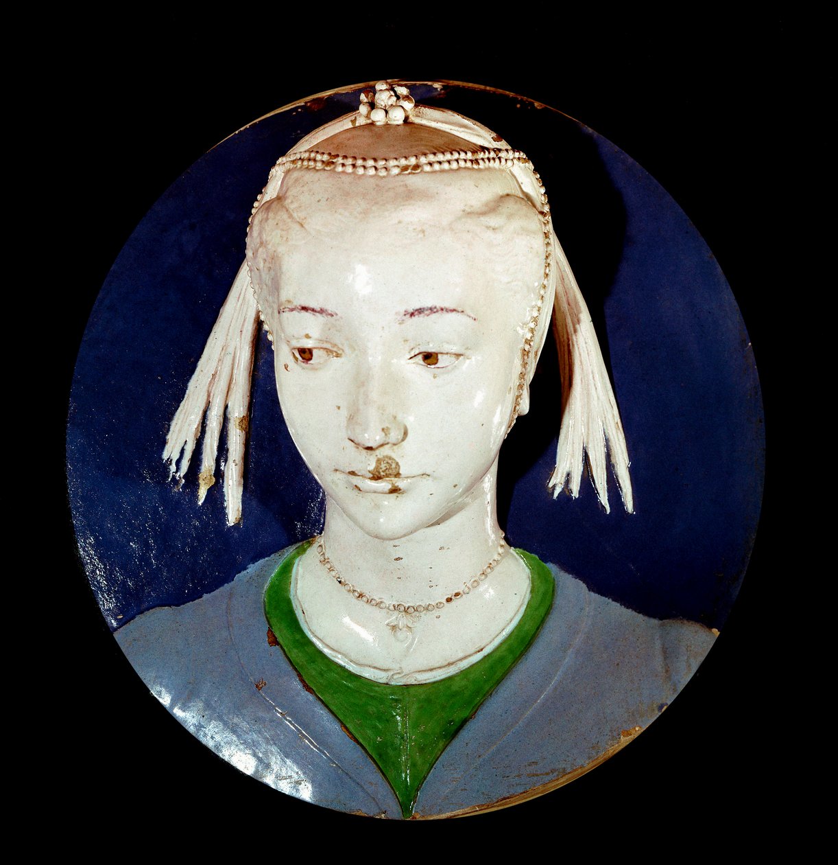 Retrato de joven desconocido Tondo en decoración de terracota por Andrea della Robbia de Andrea Della Robbia