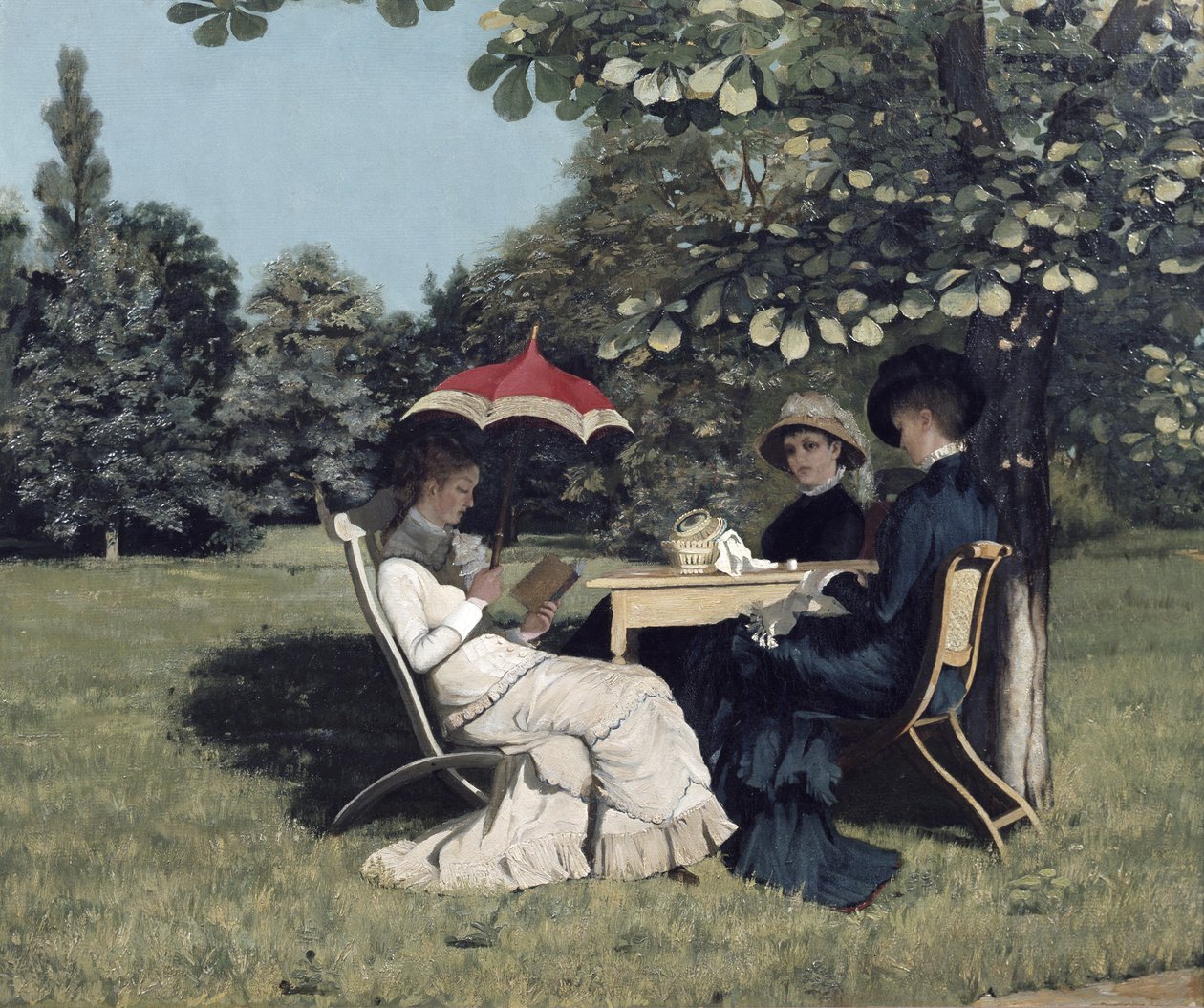 Mujeres alrededor de la mesa del jardín de Andrea Gram