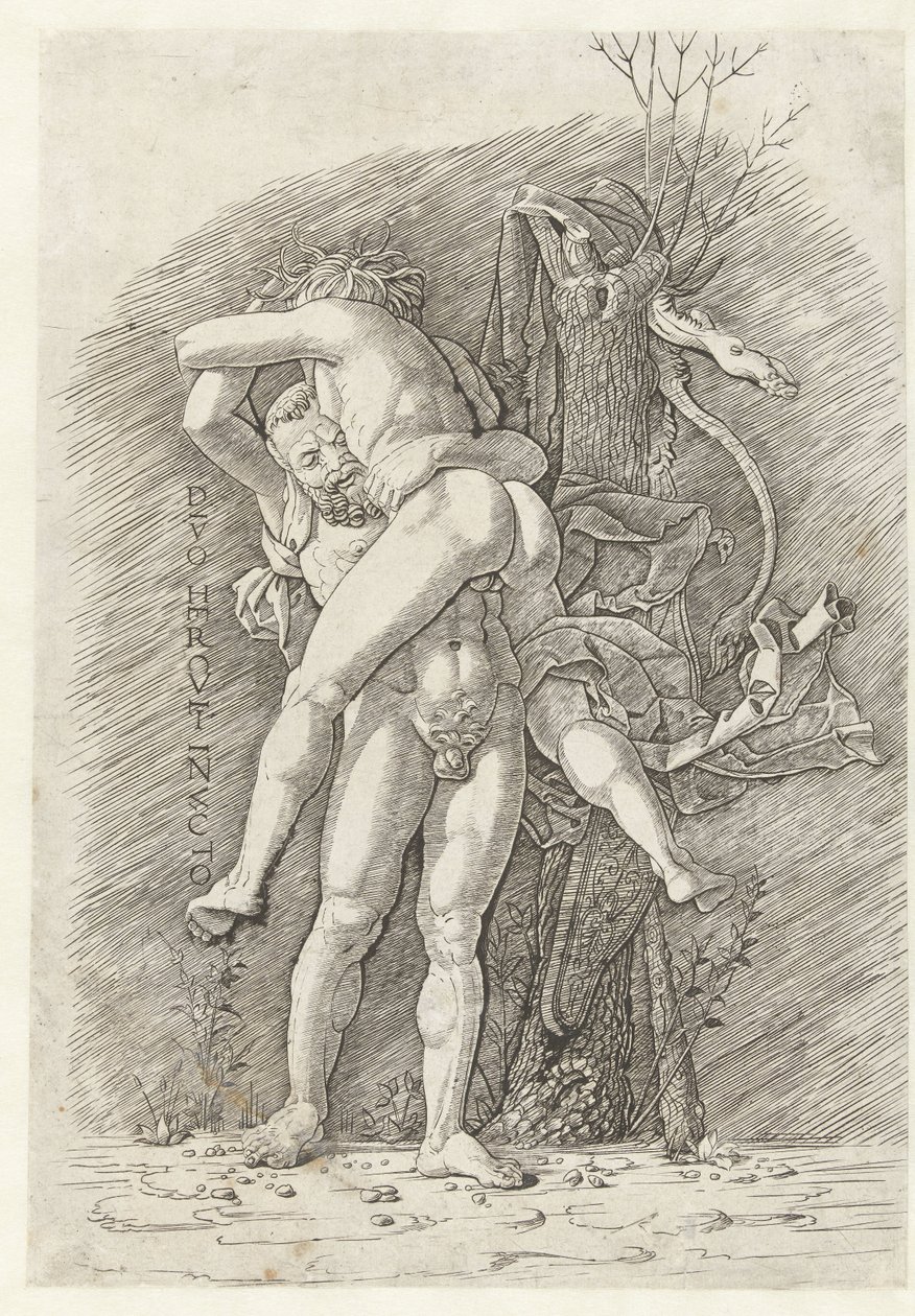 Hércules en Anteo El dios invencible Hércules (título sobre objeto) de Andrea Mantegna (school of)