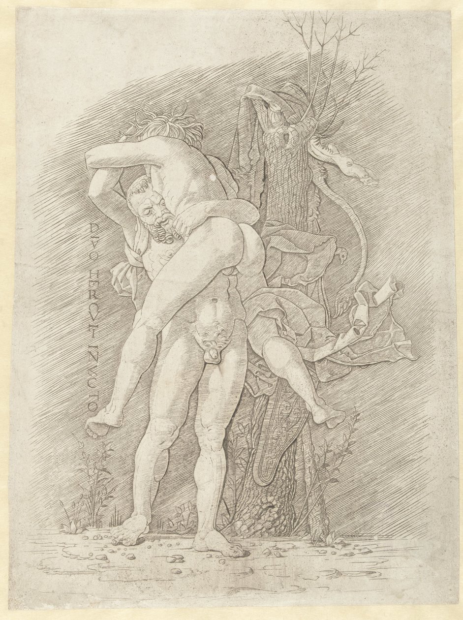 Hércules y Anteo El dios invencible Hércules (título sobre objeto) de Andrea Mantegna (school of)