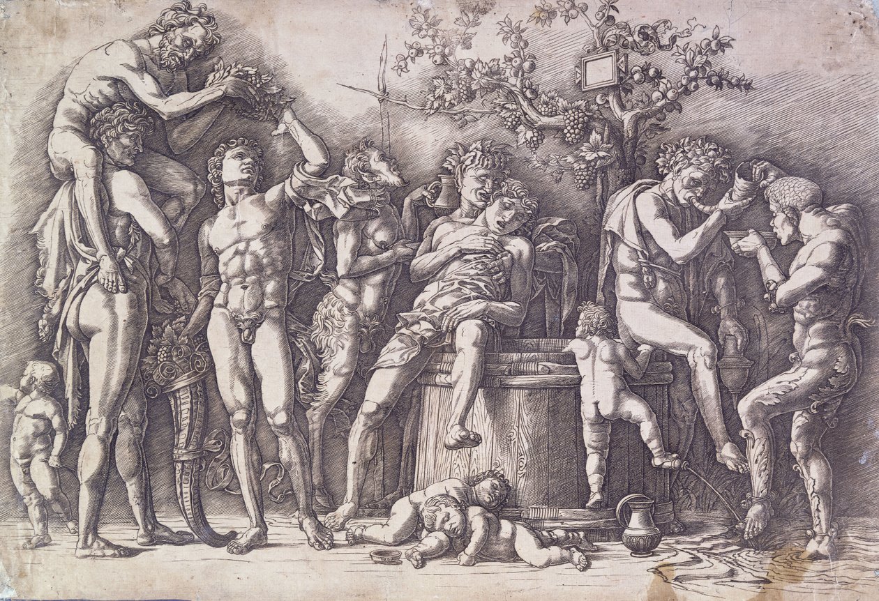 Un Bacanal con una Prensa de Vino de Andrea Mantegna