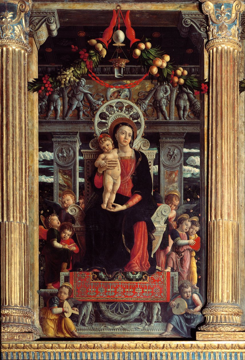 Retablo de San Zeno: panel central “Madonna y Niño con nueve ángeles” de Andrea Mantegna