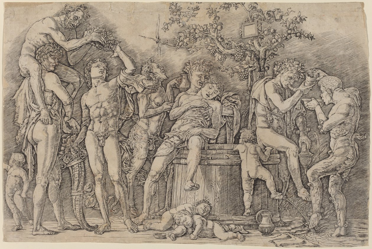 Bacanal con una cuba de vino de Andrea Mantegna