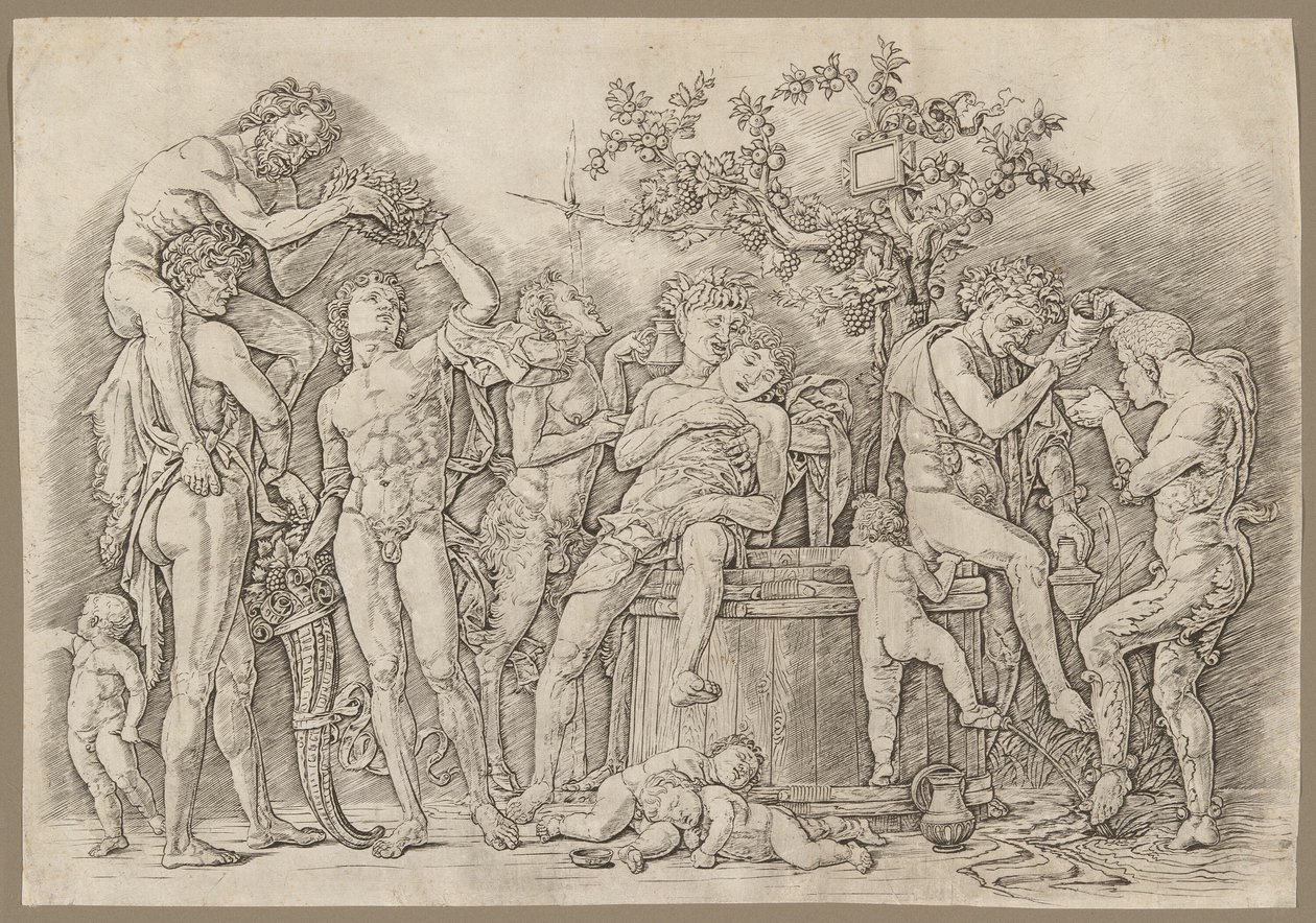 Bacanal con una cuba de vino de Andrea Mantegna