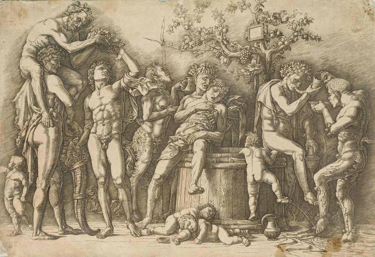 Bacanal con una Tina de Vino, c.1470-90 (grabado y punta seca) de Andrea Mantegna