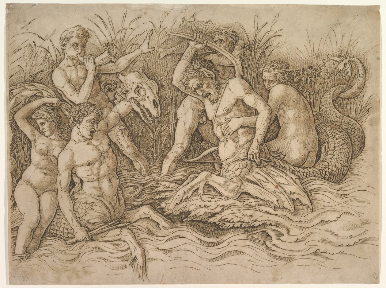 La batalla de los dioses del mar (parte derecha del friso) de Andrea Mantegna