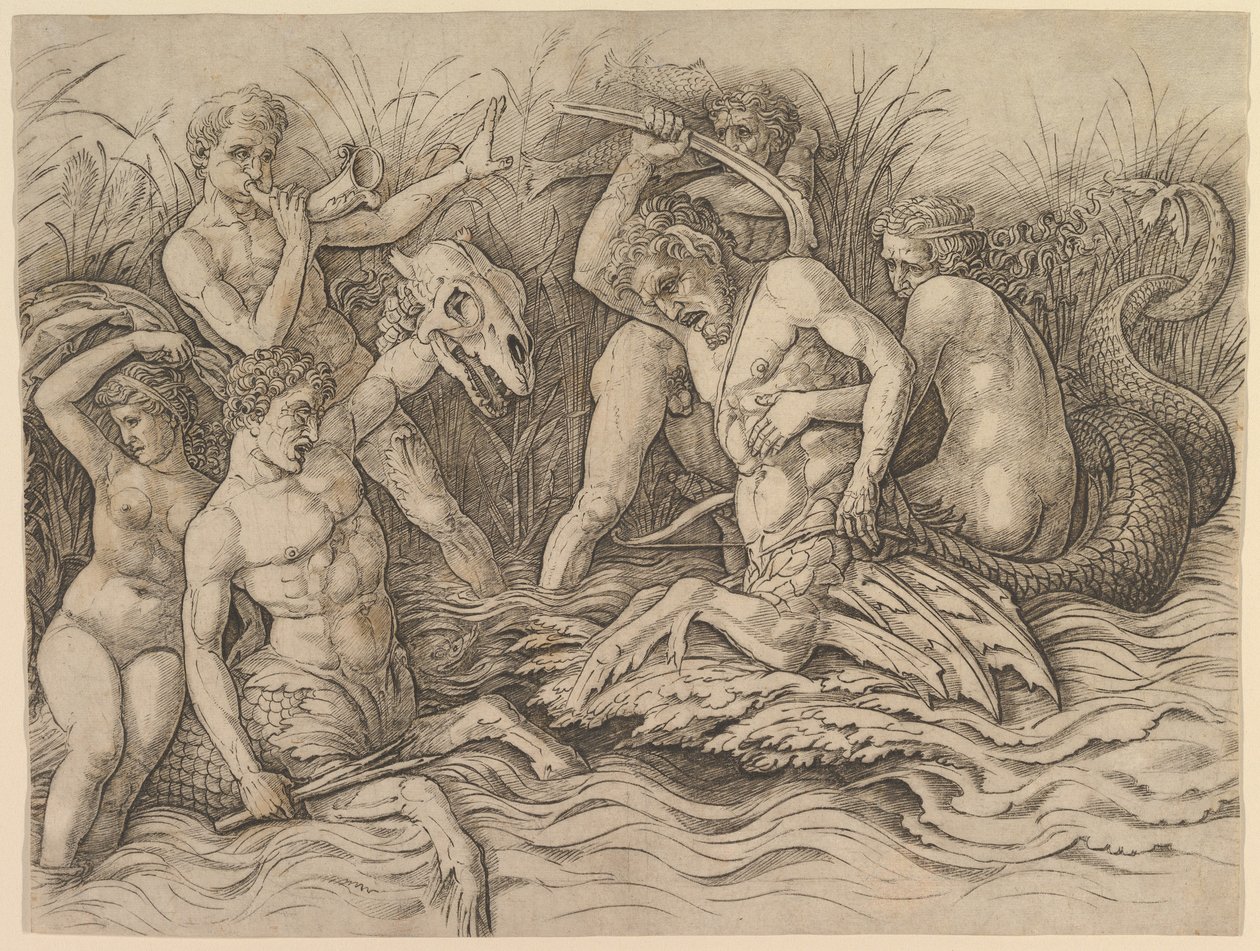 La batalla de los dioses del mar (parte derecha del friso) de Andrea Mantegna