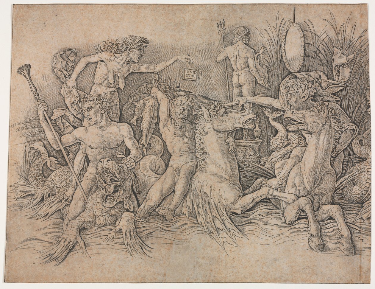 Batalla de los dioses del mar - porción izquierda de Andrea Mantegna