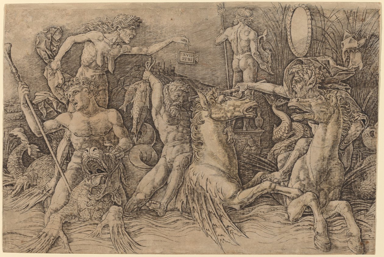 Batalla de los dioses del mar (mitad izquierda) de Andrea Mantegna