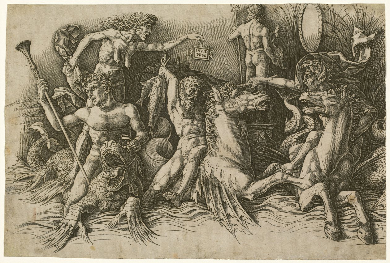 La batalla de los dioses del mar [mitad izquierda] de Andrea Mantegna