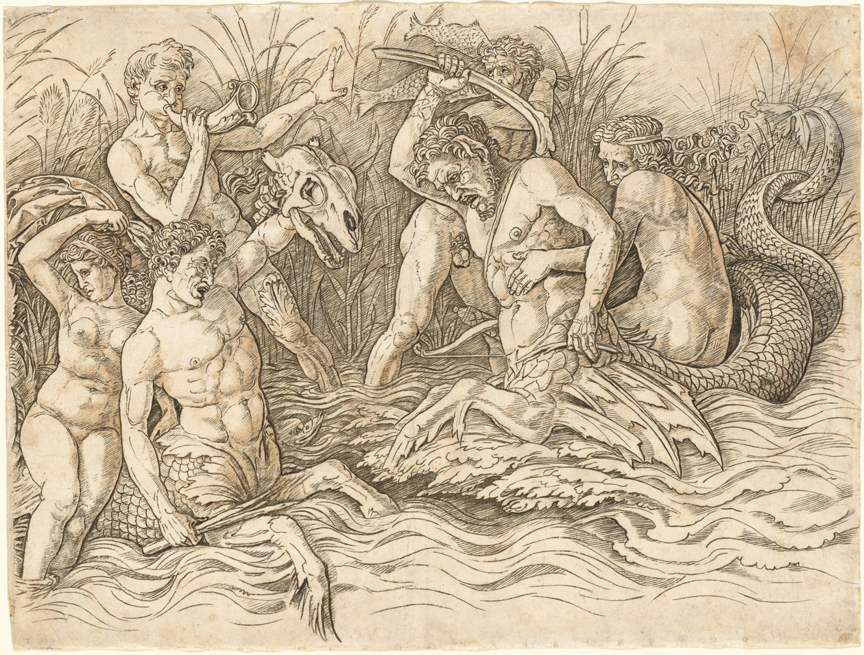 Batalla de los dioses del mar (mitad derecha) de Andrea Mantegna